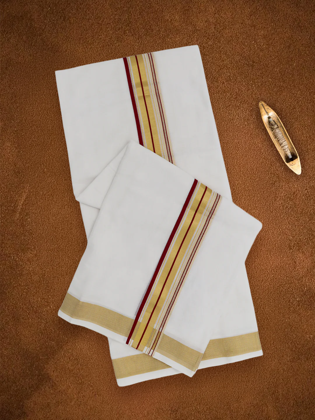 Men Premium Handloom White Dhoti with Fancy Jari Border HLM115 - Image 2
