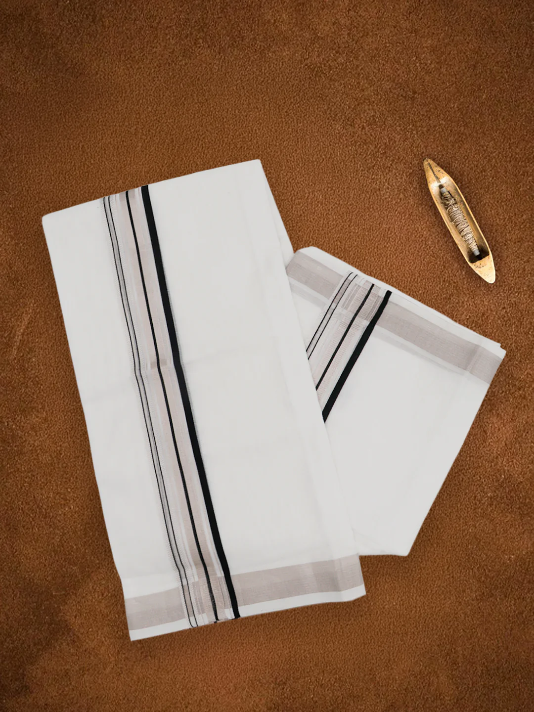 Men Premium Handloom White Dhoti with Fancy Jari Border HLM86 - Image 5