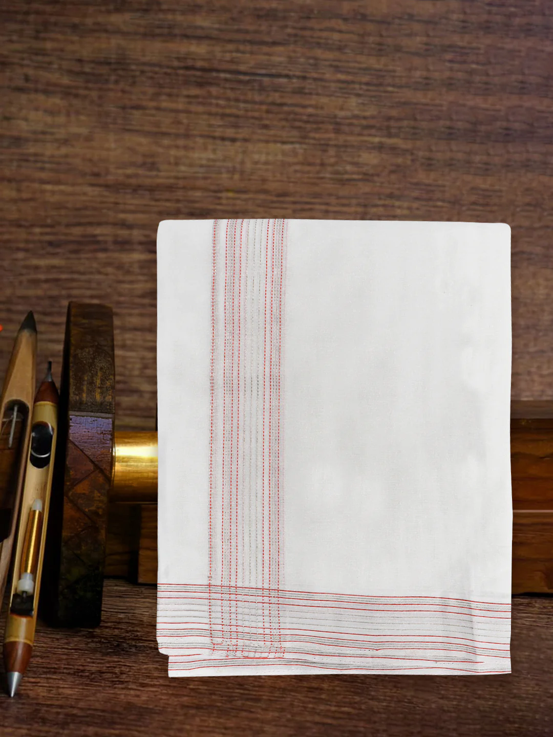 Men Premium Handloom White Dhoti with Fancy Jari Border HLM89 - Image 2