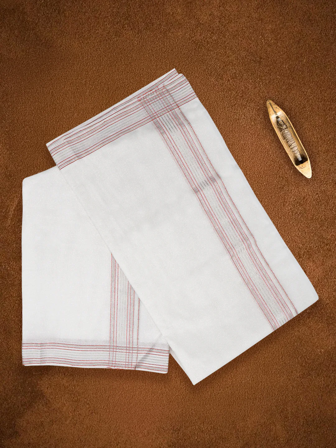 Men Premium Handloom White Dhoti with Fancy Jari Border HLM89 - Image 5