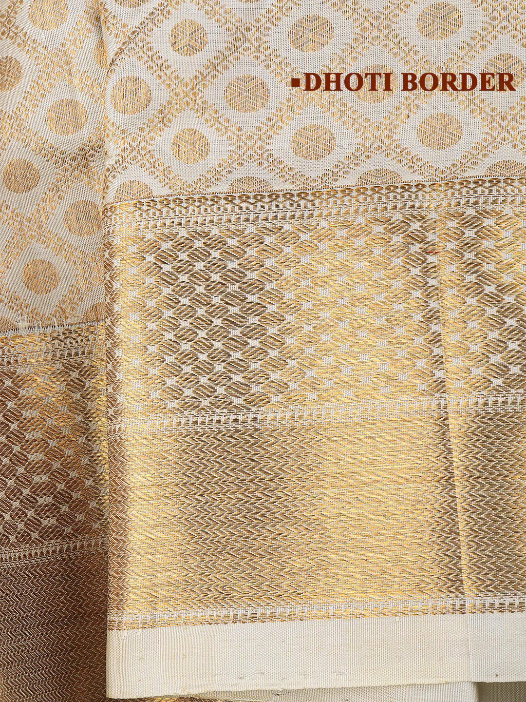 Men Premium Pure Silk Cream Dhoti & Towel Set with 6" inch Gold Jari Border Amirtham AM11 - Image 5
