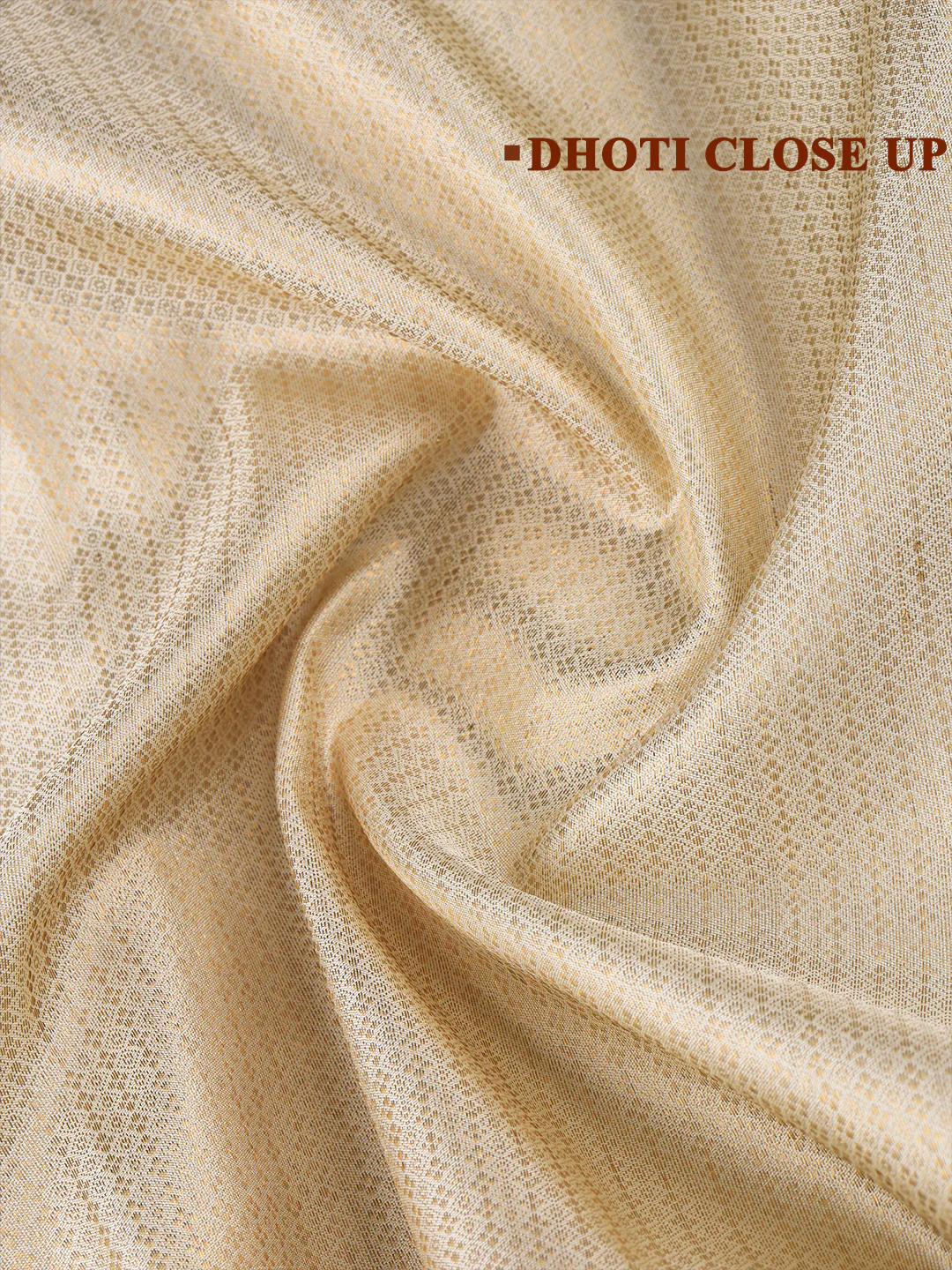 Men Premium Pure Silk Cream  Dhoti & Towel Set with 6" inch Gold Jari Border Amirtham AM15 - Image 3
