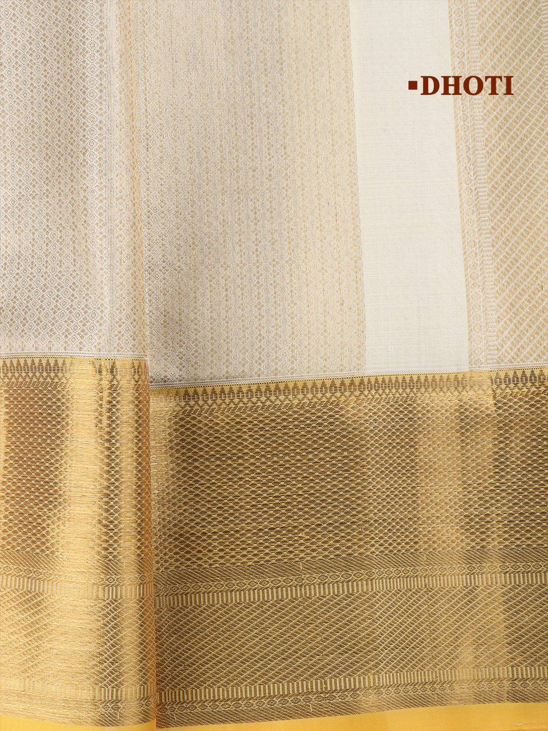 Men Premium Pure Silk Cream  Dhoti & Towel Set with 6" inch Gold Jari Border Amirtham AM15 - Image 5