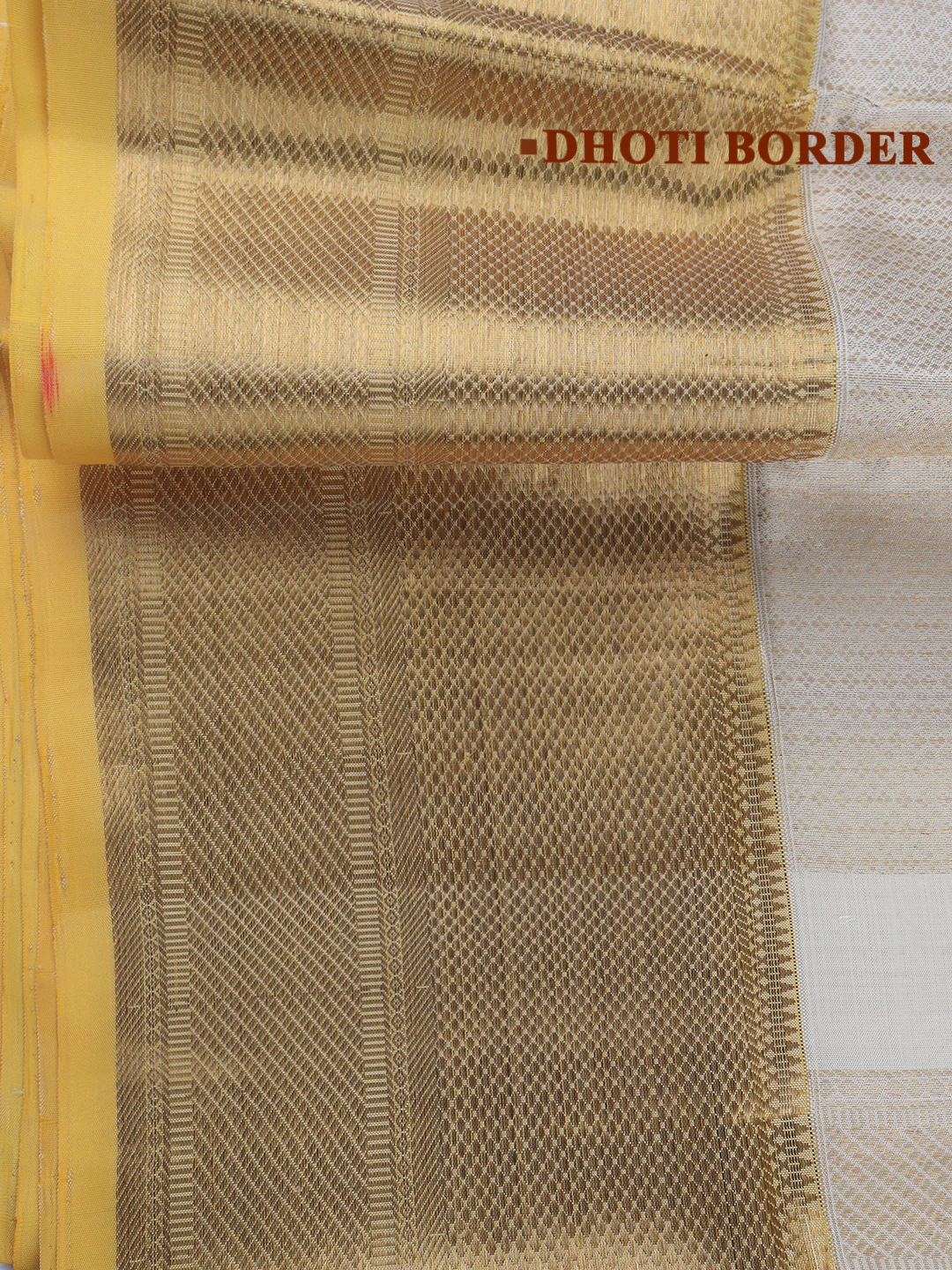 Men Premium Pure Silk Cream  Dhoti & Towel Set with 6" inch Gold Jari Border Amirtham AM15 - Image 6