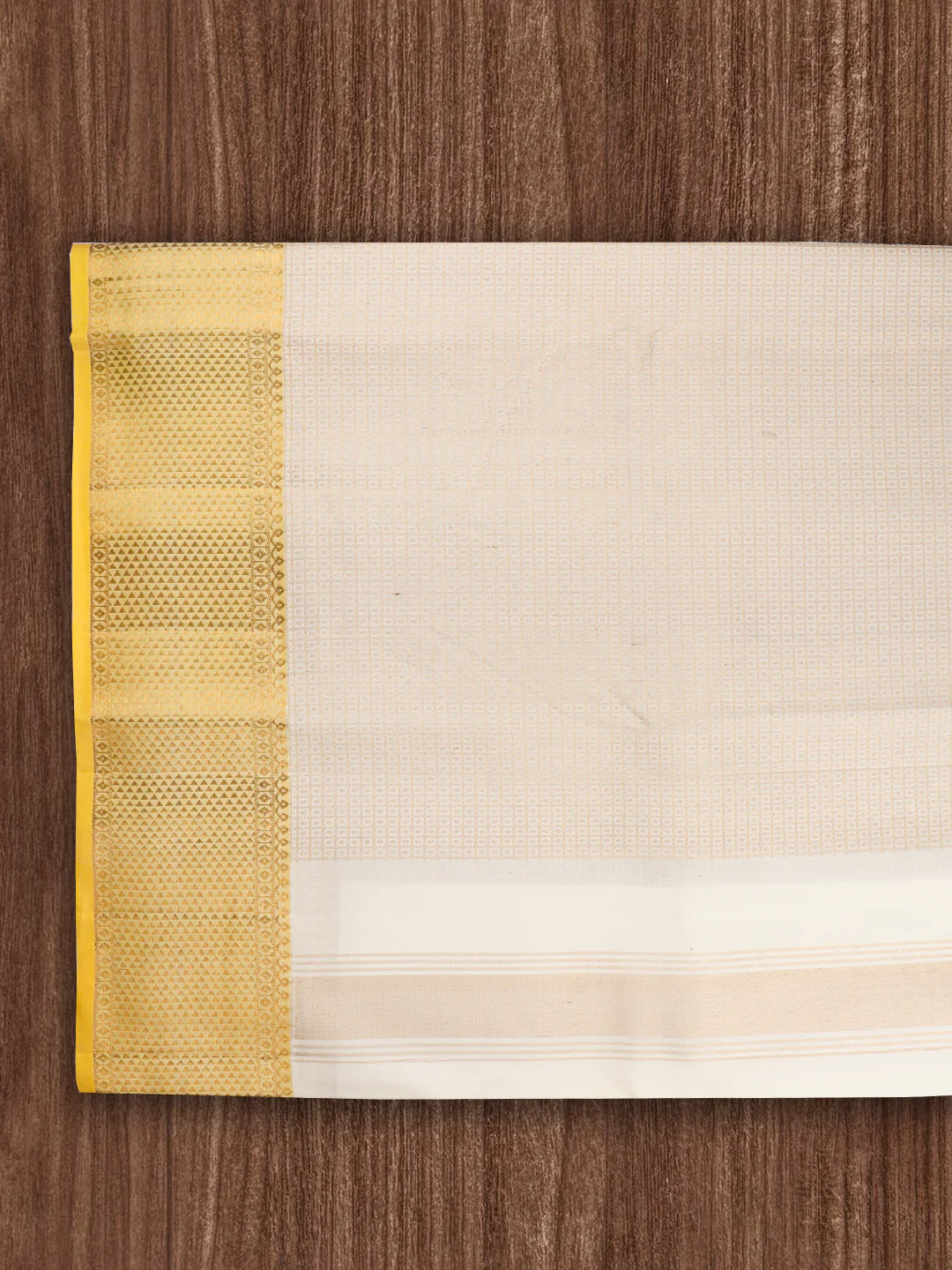 Men Premium Pure Silk Dhoti & Towel Set with 6" inch Gold Jari Border Amirtham - Image 6