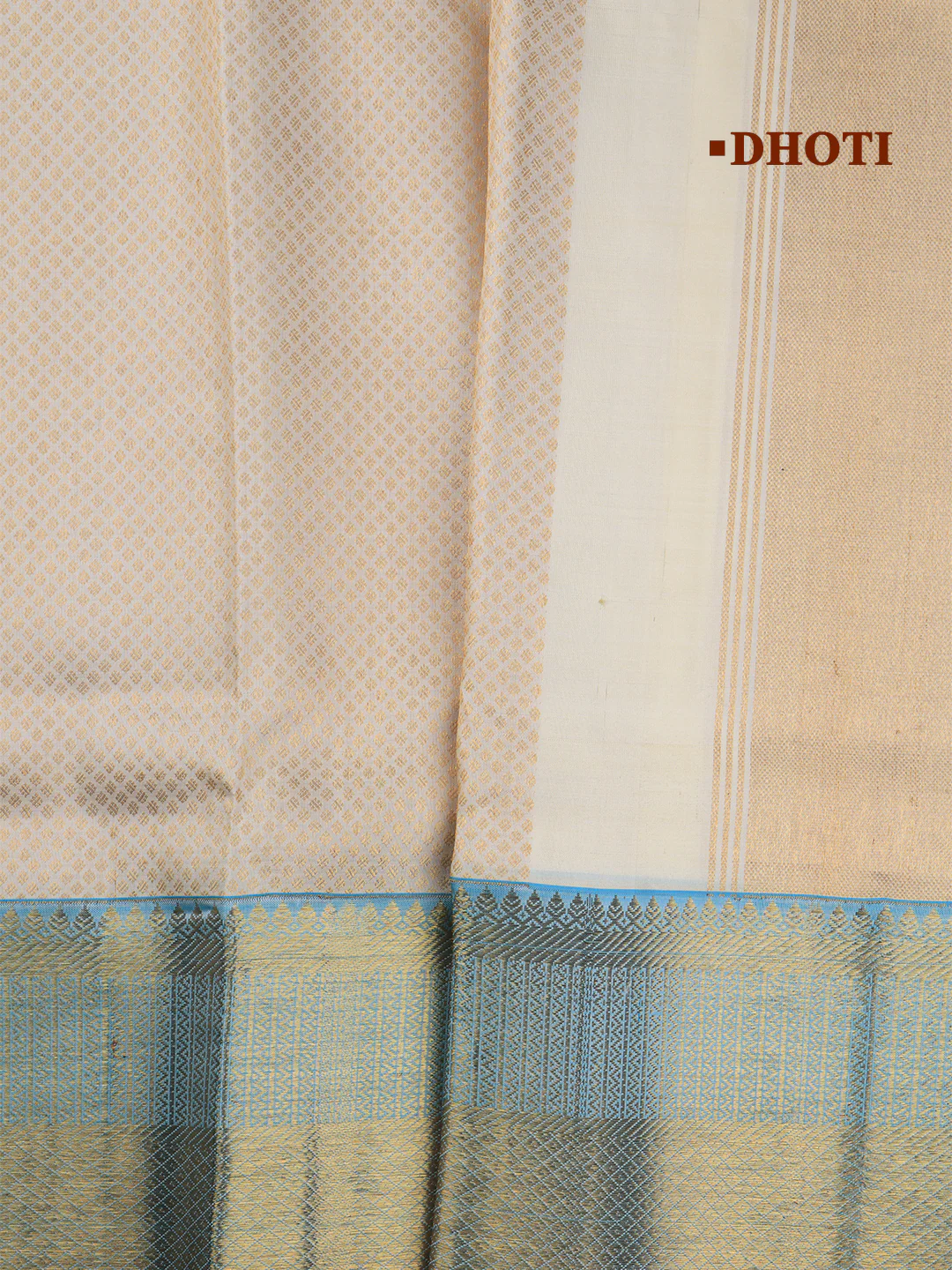 Men Premium Pure Silk Dhoti & Towel Set with 6" inch Gold Jari Border Amirtham AM4 - Image 4
