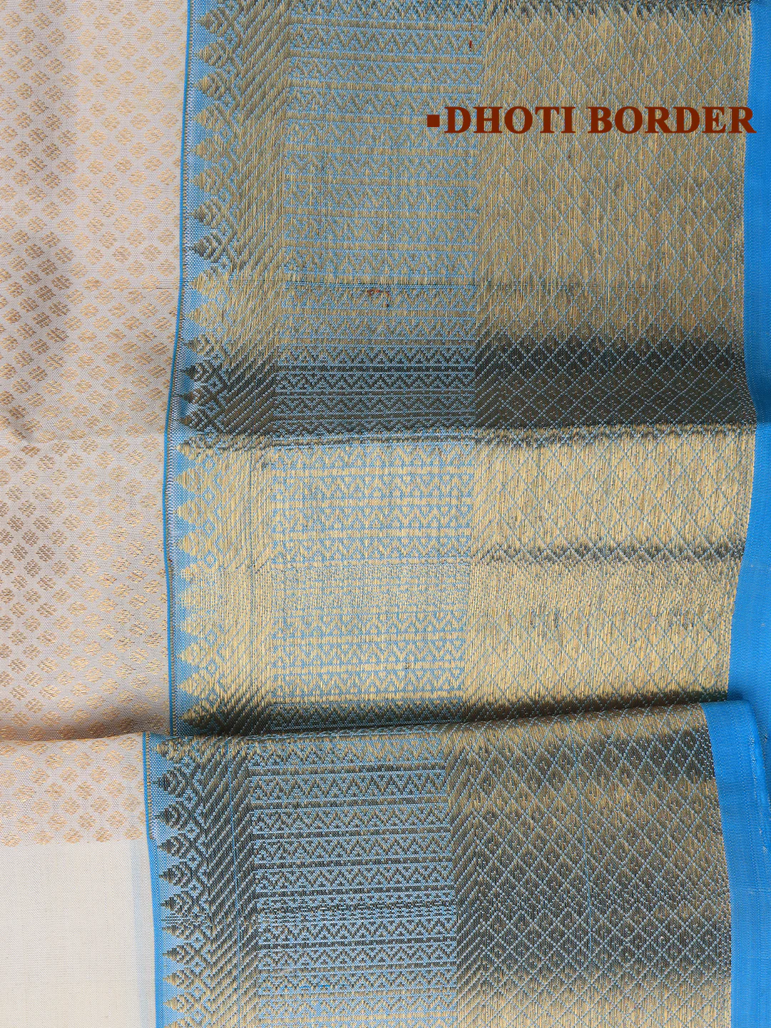 Men Premium Pure Silk Dhoti & Towel Set with 6" inch Gold Jari Border Amirtham AM4 - Image 5
