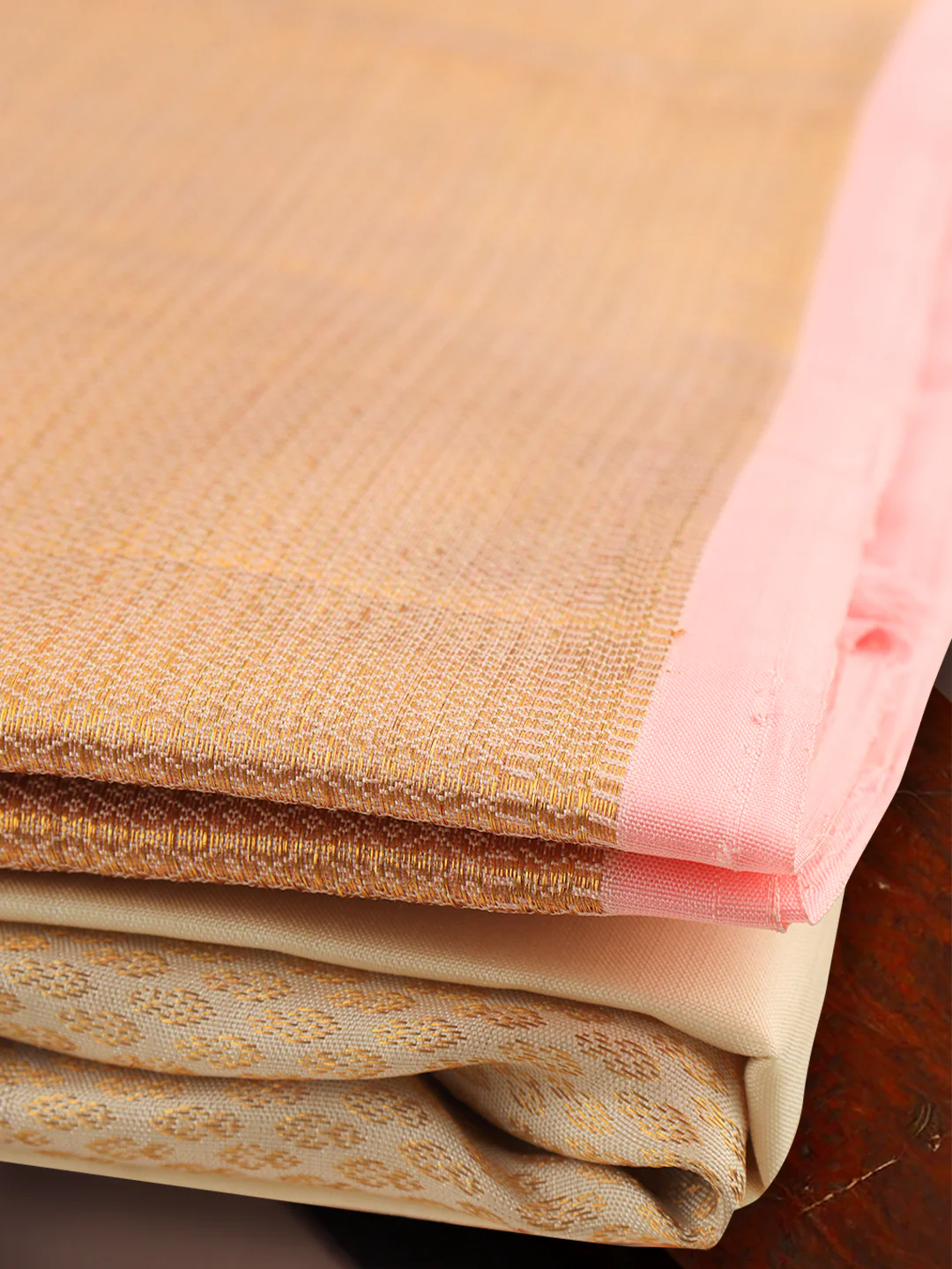 Men Premium Pure Silk Dhoti & Towel Set with 6" inch Gold Jari Border Amirtham AM8 - Image 3