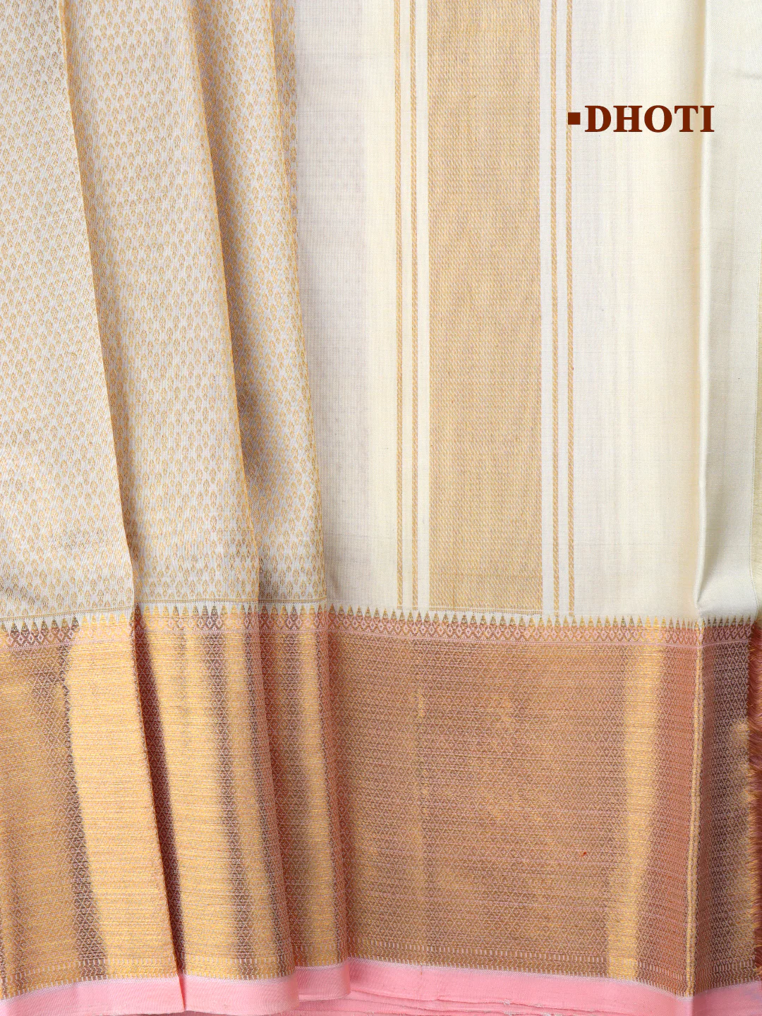 Men Premium Pure Silk Dhoti & Towel Set with 6" inch Gold Jari Border Amirtham AM8 - Image 4