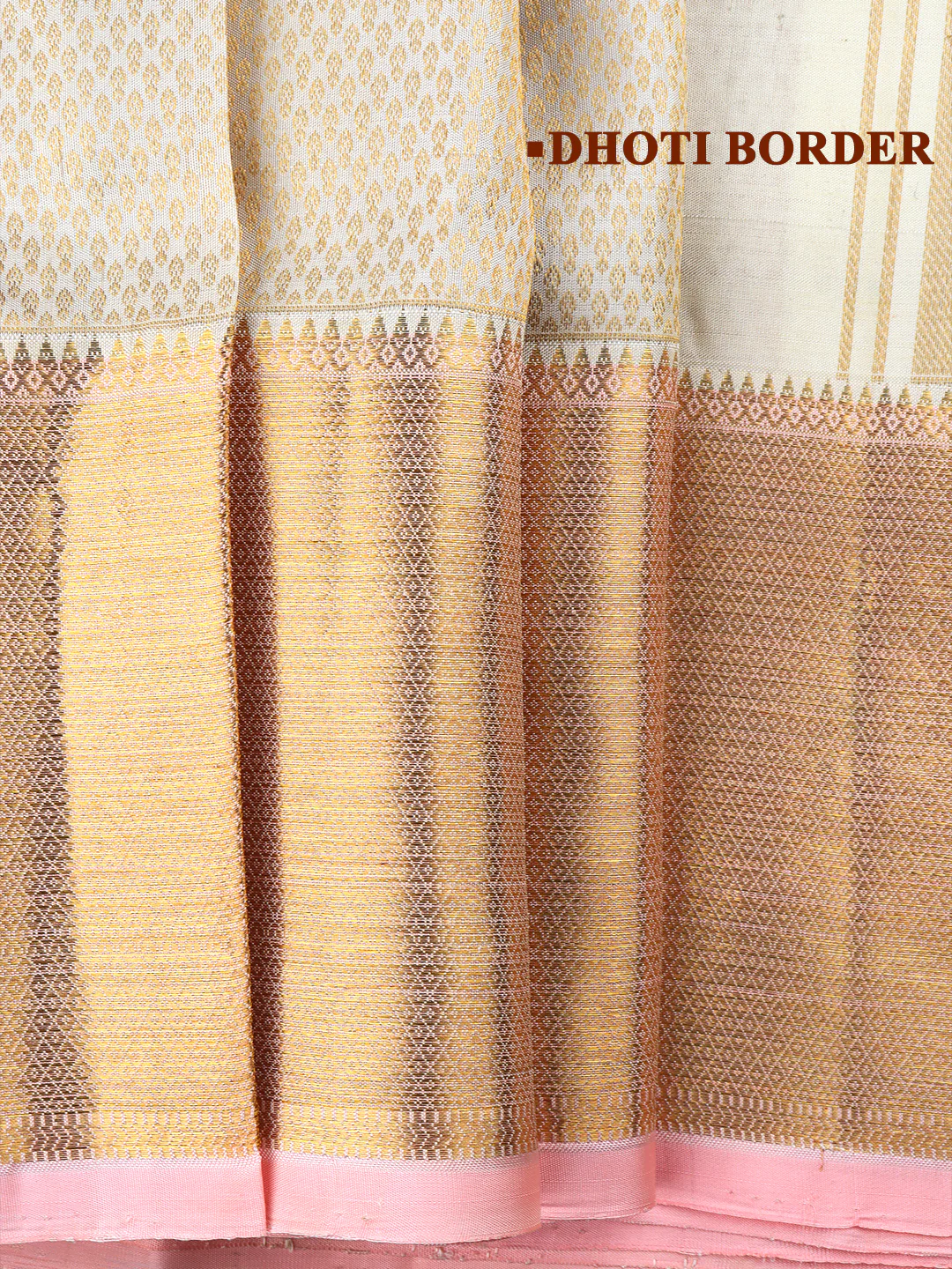 Men Premium Pure Silk Dhoti & Towel Set with 6" inch Gold Jari Border Amirtham AM8 - Image 5