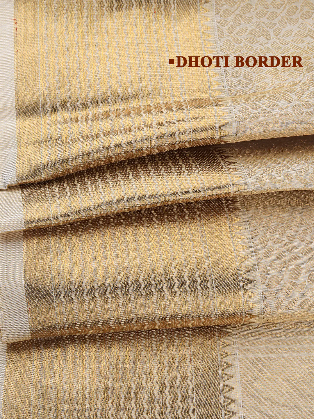 Men Premium Pure Silk Emboss Design Dhoti and Towel Set with 2-gram Gold Jari Fancy Border Agarshana - Image 2