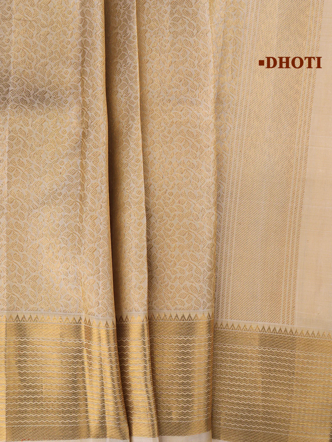 Men Premium Pure Silk Emboss Design Dhoti and Towel Set with 2-gram Gold Jari Fancy Border Agarshana - Image 3