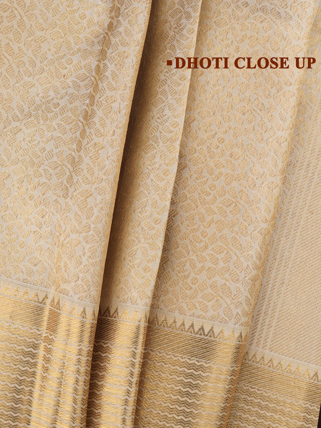 Men Premium Pure Silk Emboss Design Dhoti and Towel Set with 2-gram Gold Jari Fancy Border Agarshana - Image 4