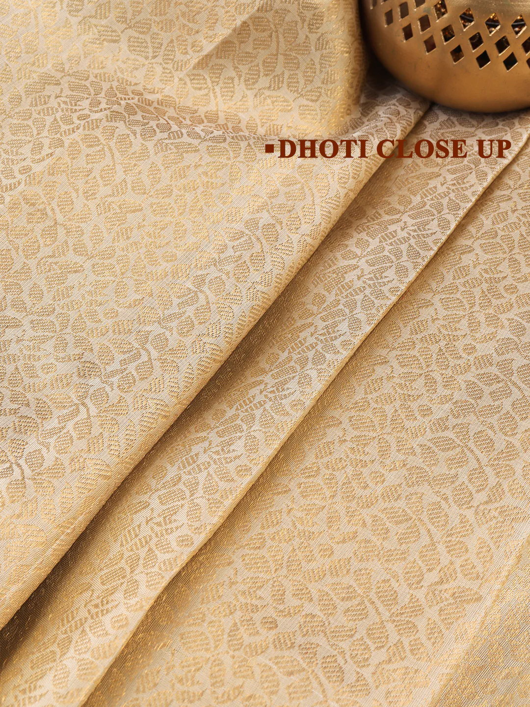 Men Premium Pure Silk Emboss Design Dhoti and Towel Set with 2-gram Gold Jari Fancy Border Agarshana - Image 5