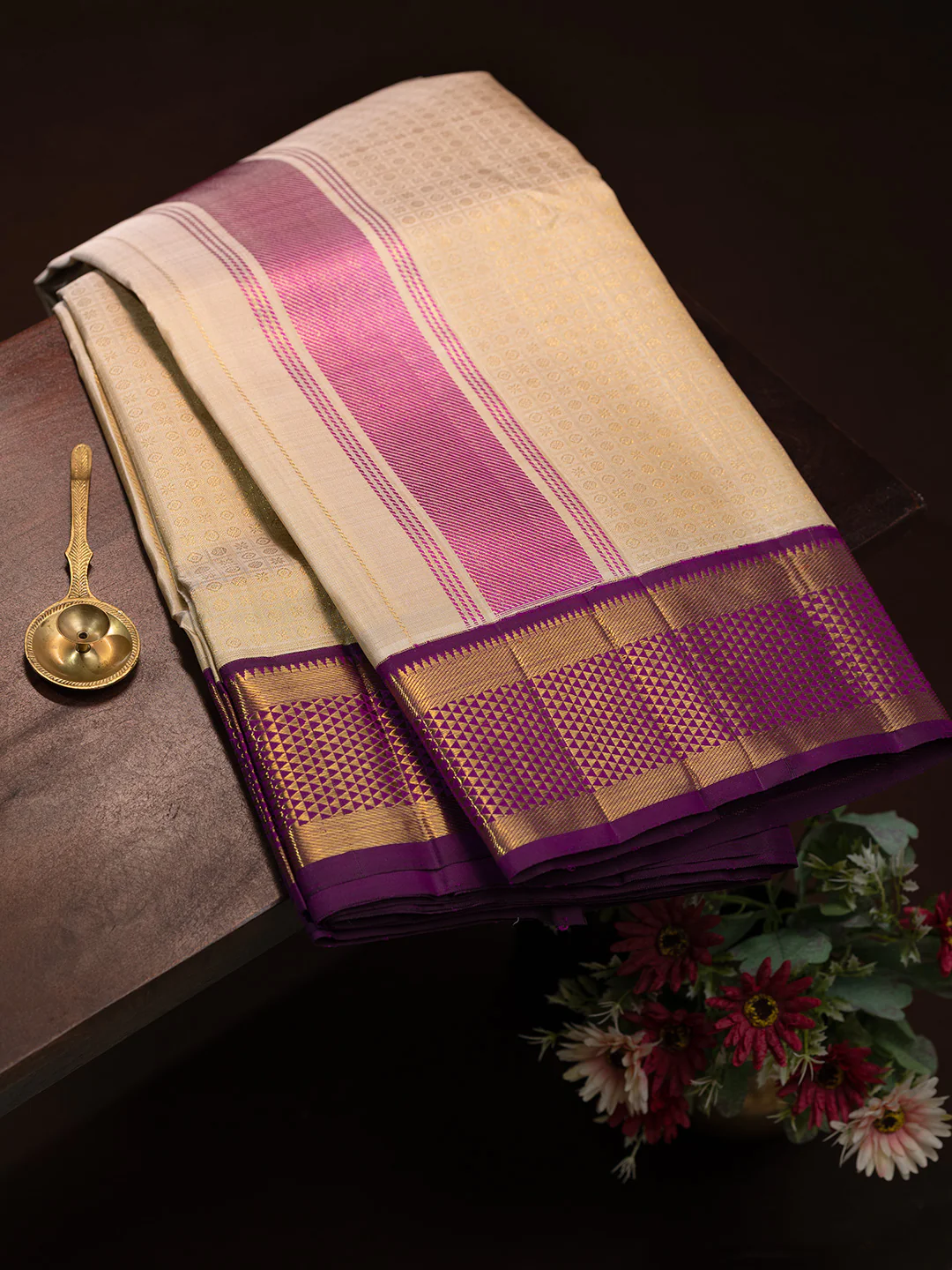 Men Premium Pure Silk Fawn Dhoti & Towel Set with 2-gram Gold Coating Jari Border Amirtham - Image 2