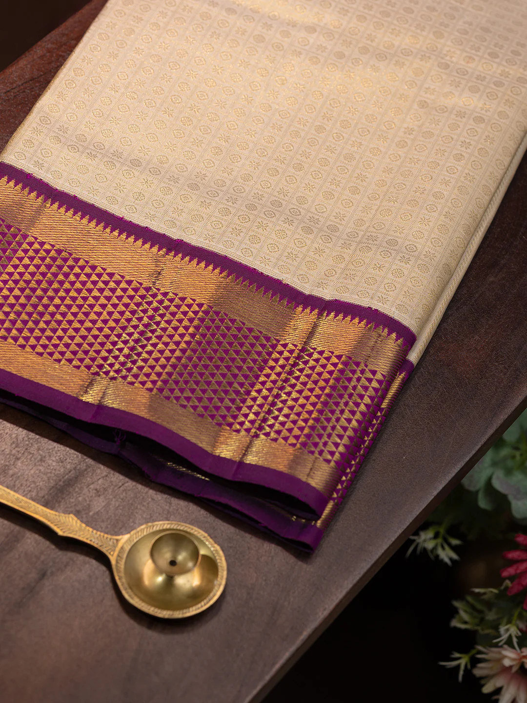 Men Premium Pure Silk Fawn Dhoti & Towel Set with 2-gram Gold Coating Jari Border Amirtham - Image 3