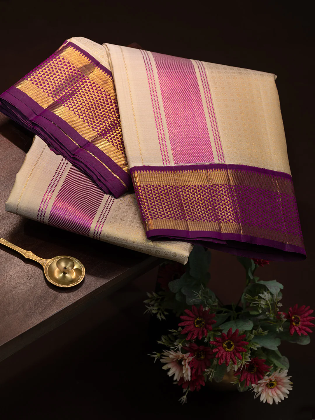 Men Premium Pure Silk Fawn Dhoti & Towel Set with 2-gram Gold Coating Jari Border Amirtham - Image 4
