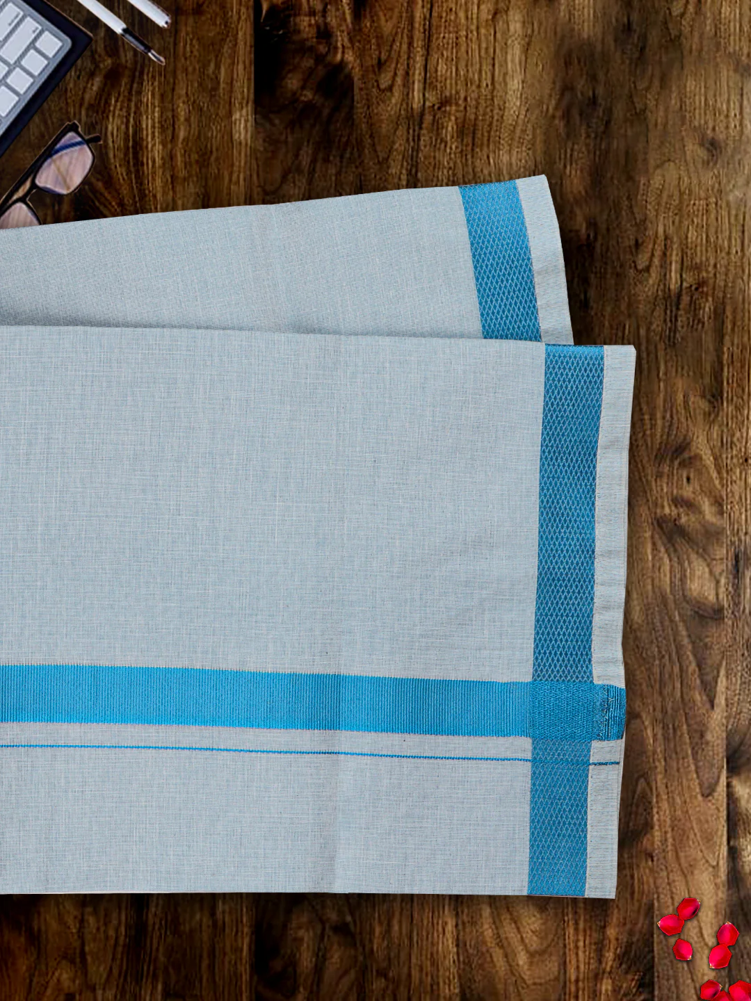 Men Premium Tissue Dhoti & Shirt Fabric Celebrity Set  Blue - Image 3