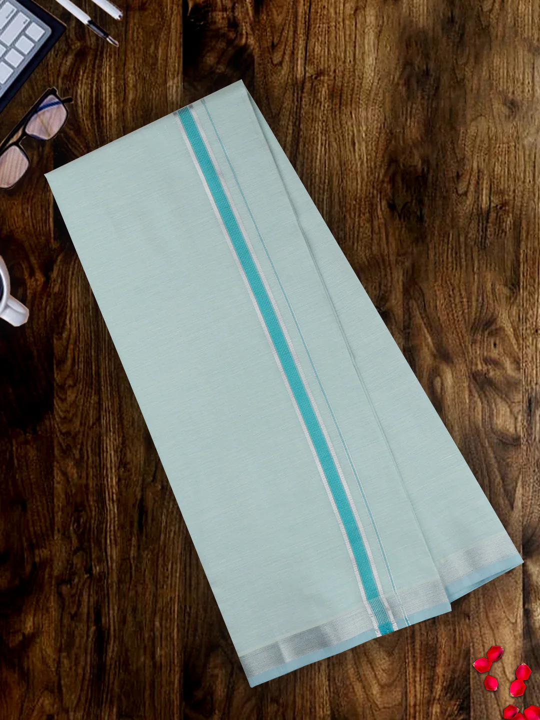 Men Tissue Green Dhoti & Shirt Fabric Celebrity Set - Image 3