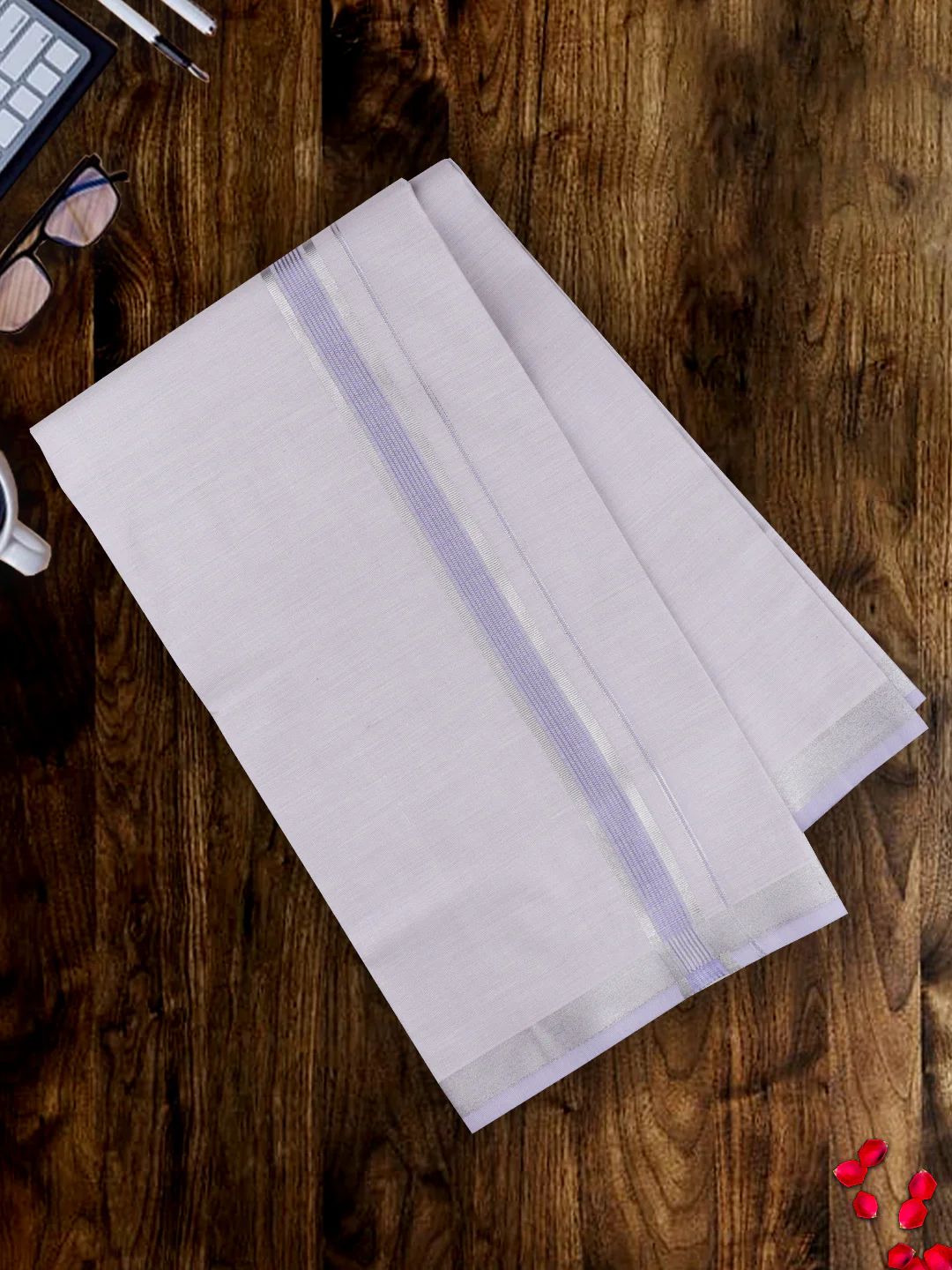 Men Premium Tissue Dhoti & Shirt Fabric Celebrity Set Lavender - Image 2