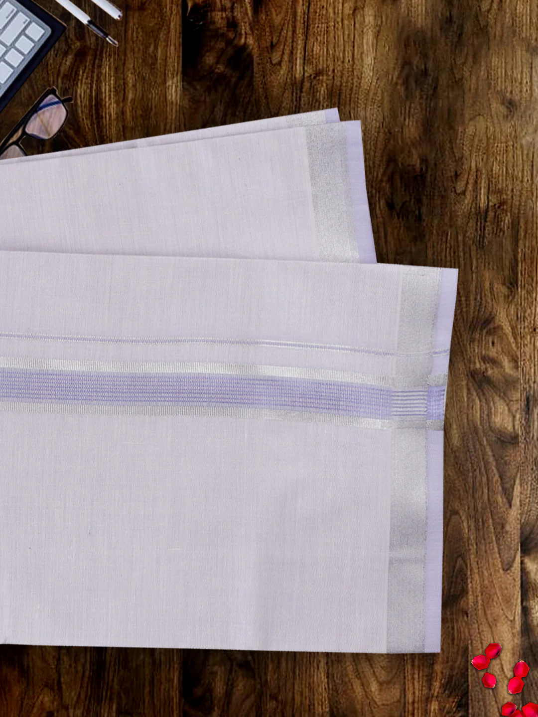 Men Premium Tissue Dhoti & Shirt Fabric Celebrity Set Lavender - Image 3