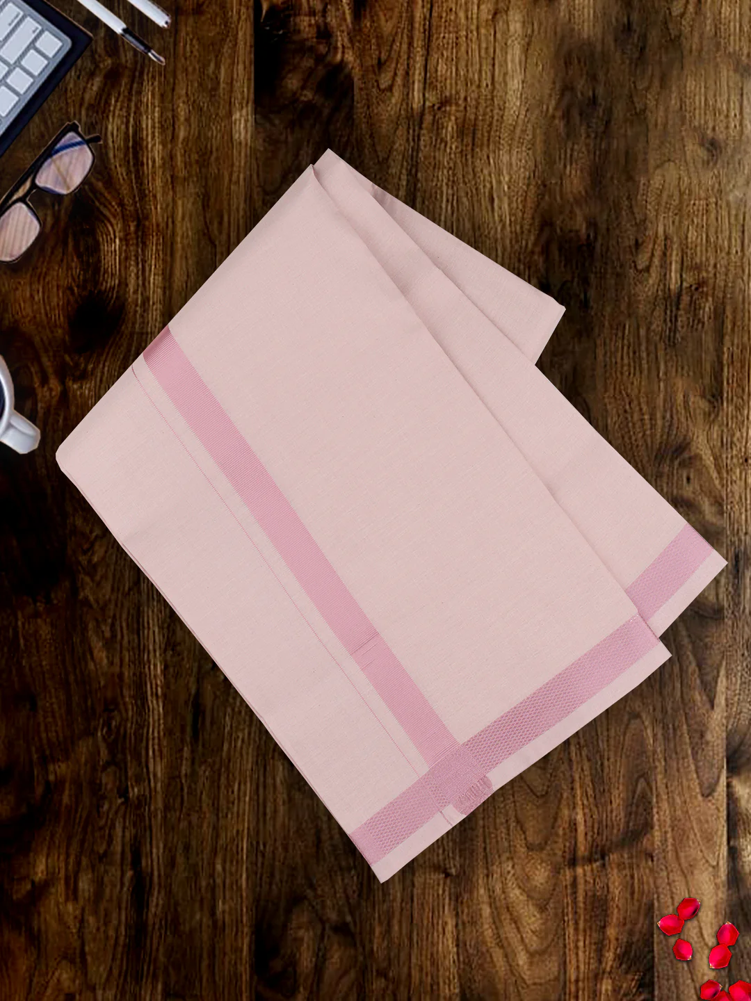 Men Premium Tissue Dhoti & Shirt Fabric Celebrity Set R.Pink - Image 2