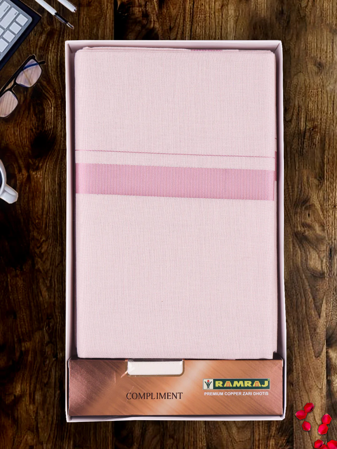 Men Premium Tissue Dhoti & Shirt Fabric Celebrity Set R.Pink - Image 6