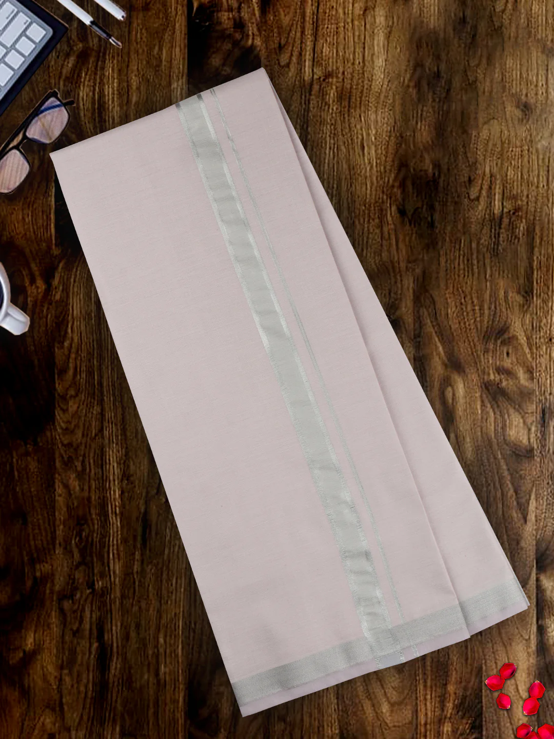 Men Premium Tissue Dhoti & Shirt Fabric Celebrity Set Rose Gold - Image 3