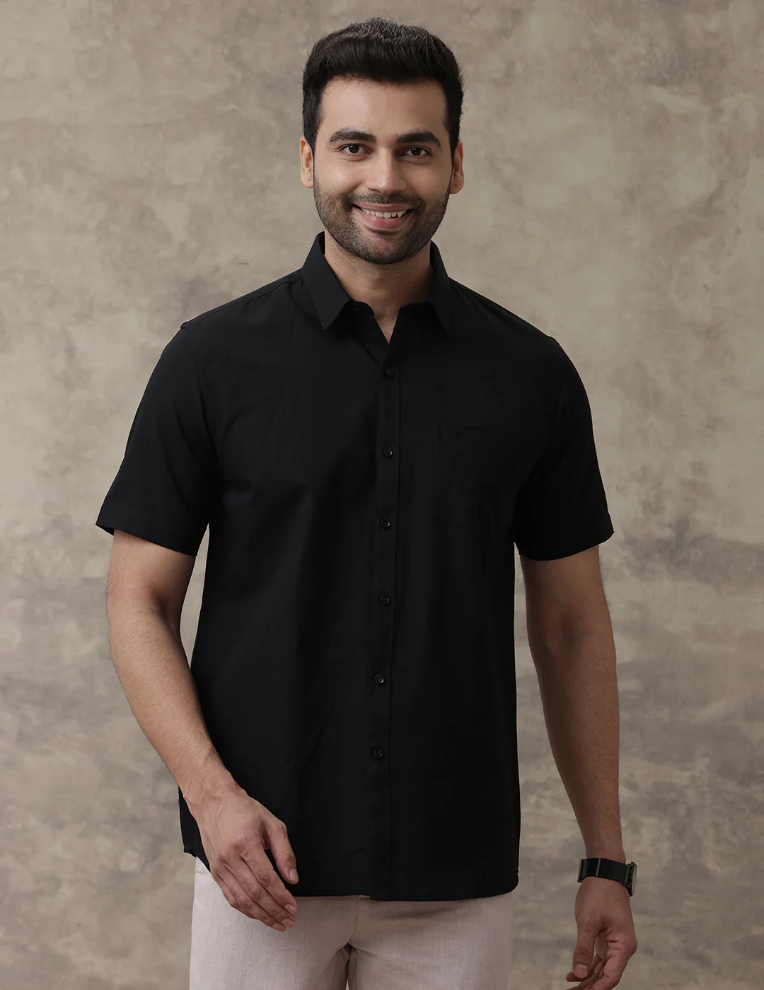 Men Pure Linen Black Shirt L60 - Image 2