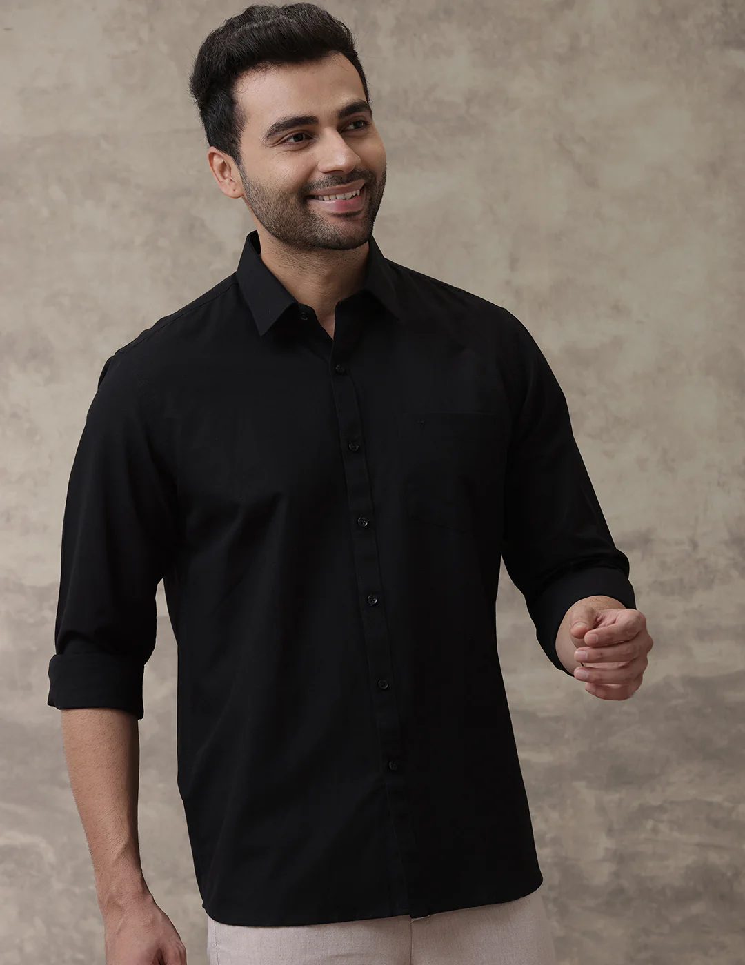 Men Pure Linen Black Shirt L60 - Image 3