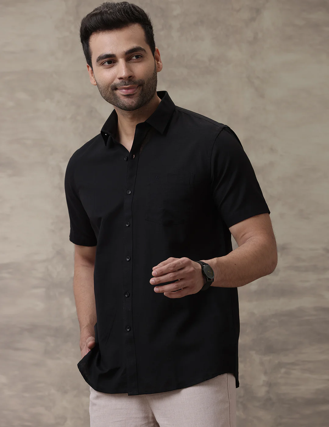 Men Pure Linen Black Shirt L60 - Image 4