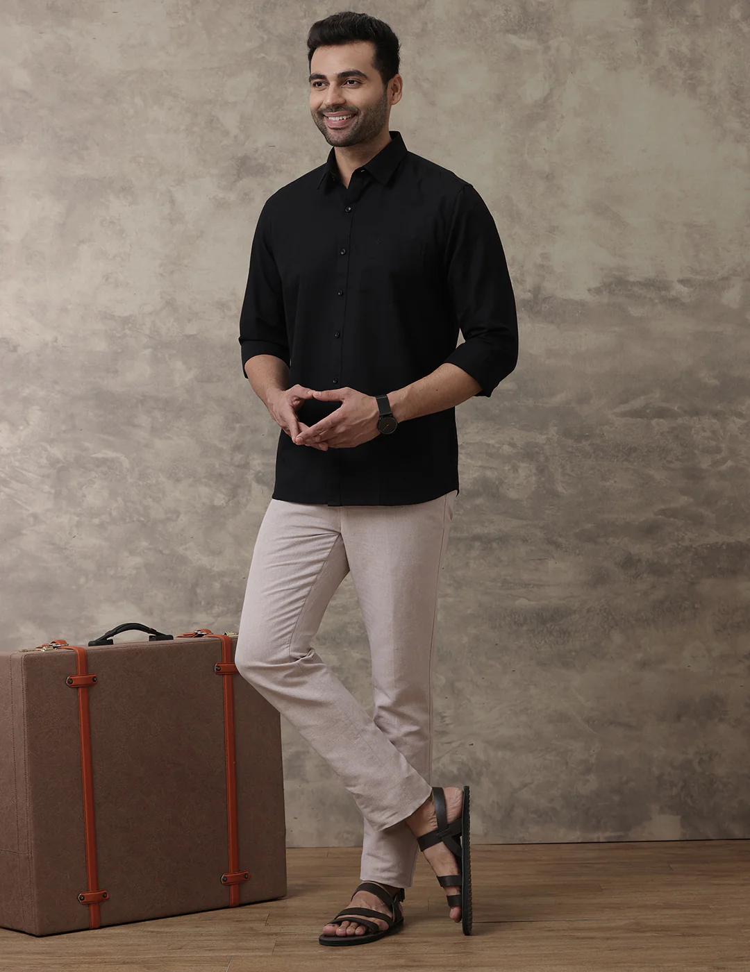 Men Pure Linen Black Shirt L60 - Image 5