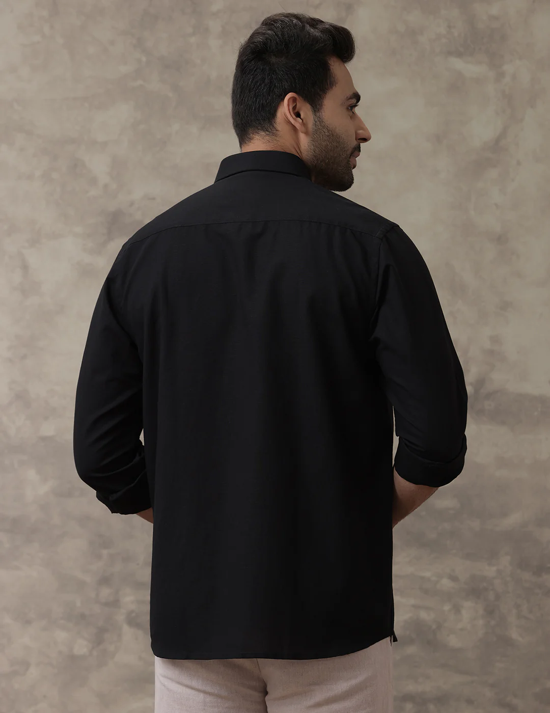Men Pure Linen Black Shirt L60 - Image 6