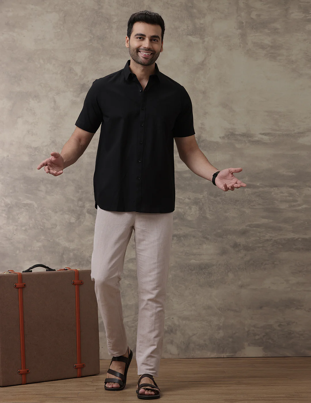 Men Pure Linen Black Shirt L60 - Image 7