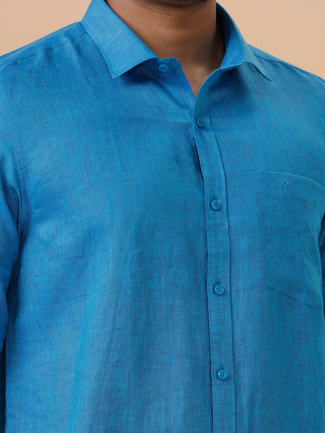 Men Pure Linen Blue Shirt L67 - Image 5