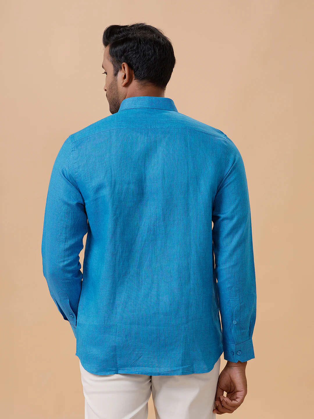 Men Pure Linen Blue Shirt L67 - Image 7