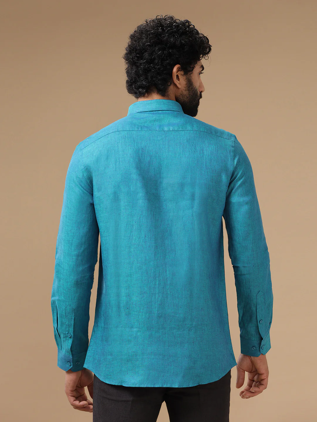 Men Pure Linen Blue Shirt L70 - Image 4