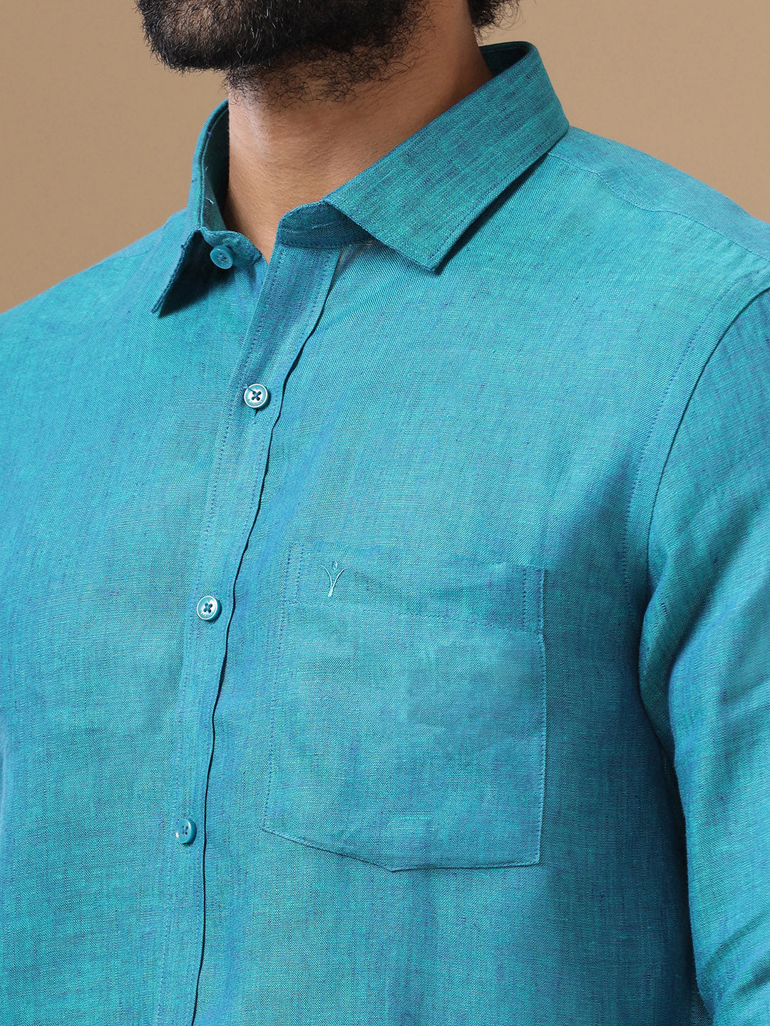 Men Pure Linen Blue Shirt L70 - Image 7