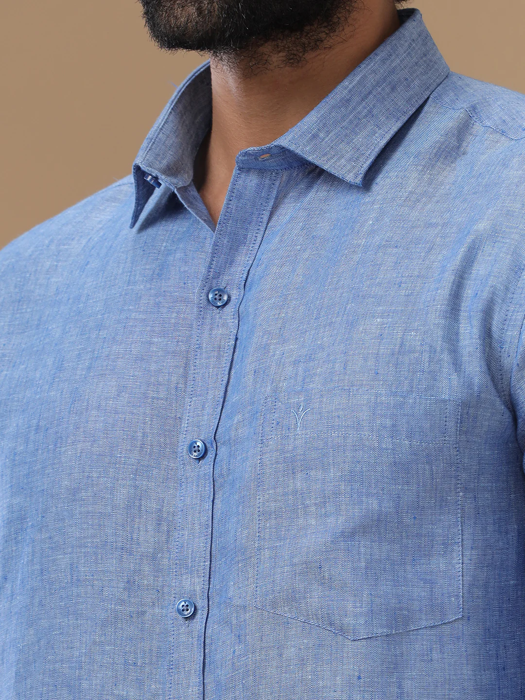 Men Pure Linen Blue Shirt L82 - Image 3