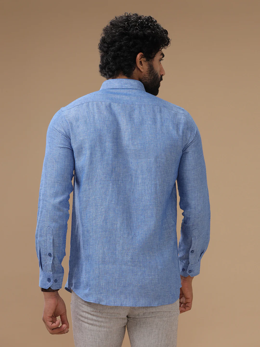 Men Pure Linen Blue Shirt L82 - Image 5