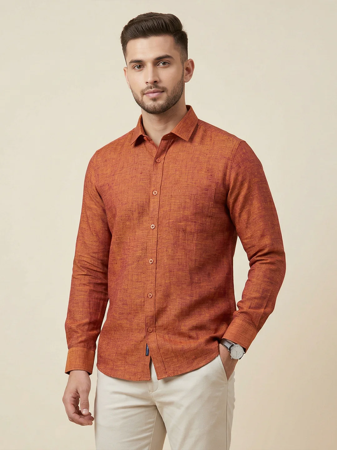 Men Pure Linen Blue Shirt L90