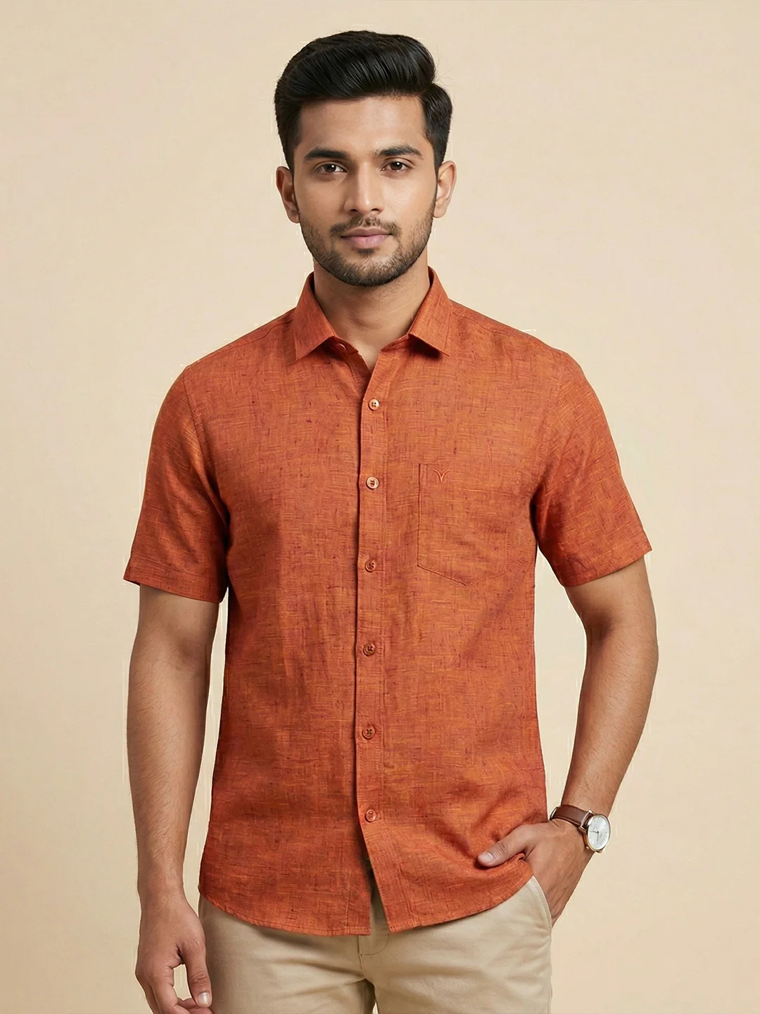 Men Pure Linen Blue Shirt L90 - Image 2