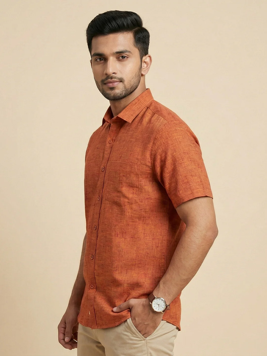 Men Pure Linen Blue Shirt L90 - Image 3