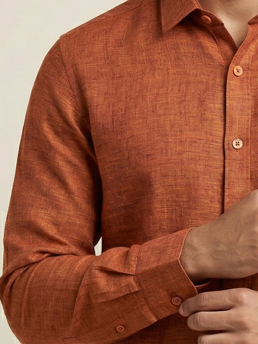 Men Pure Linen Blue Shirt L90 - Image 4