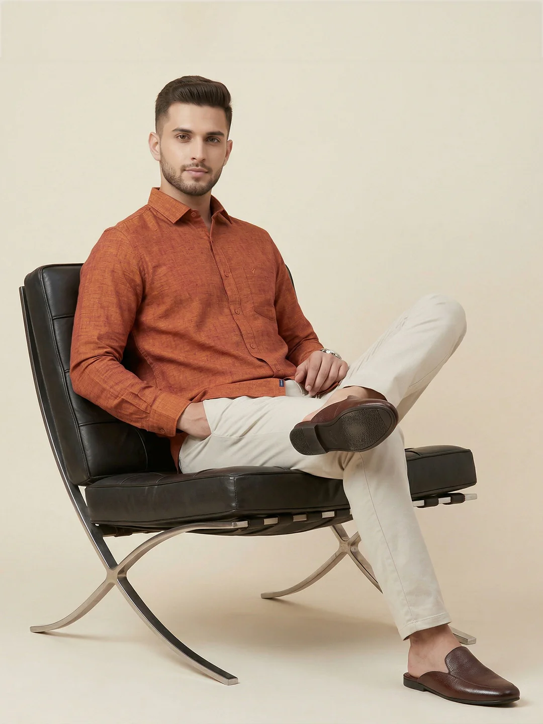 Men Pure Linen Blue Shirt L90 - Image 7