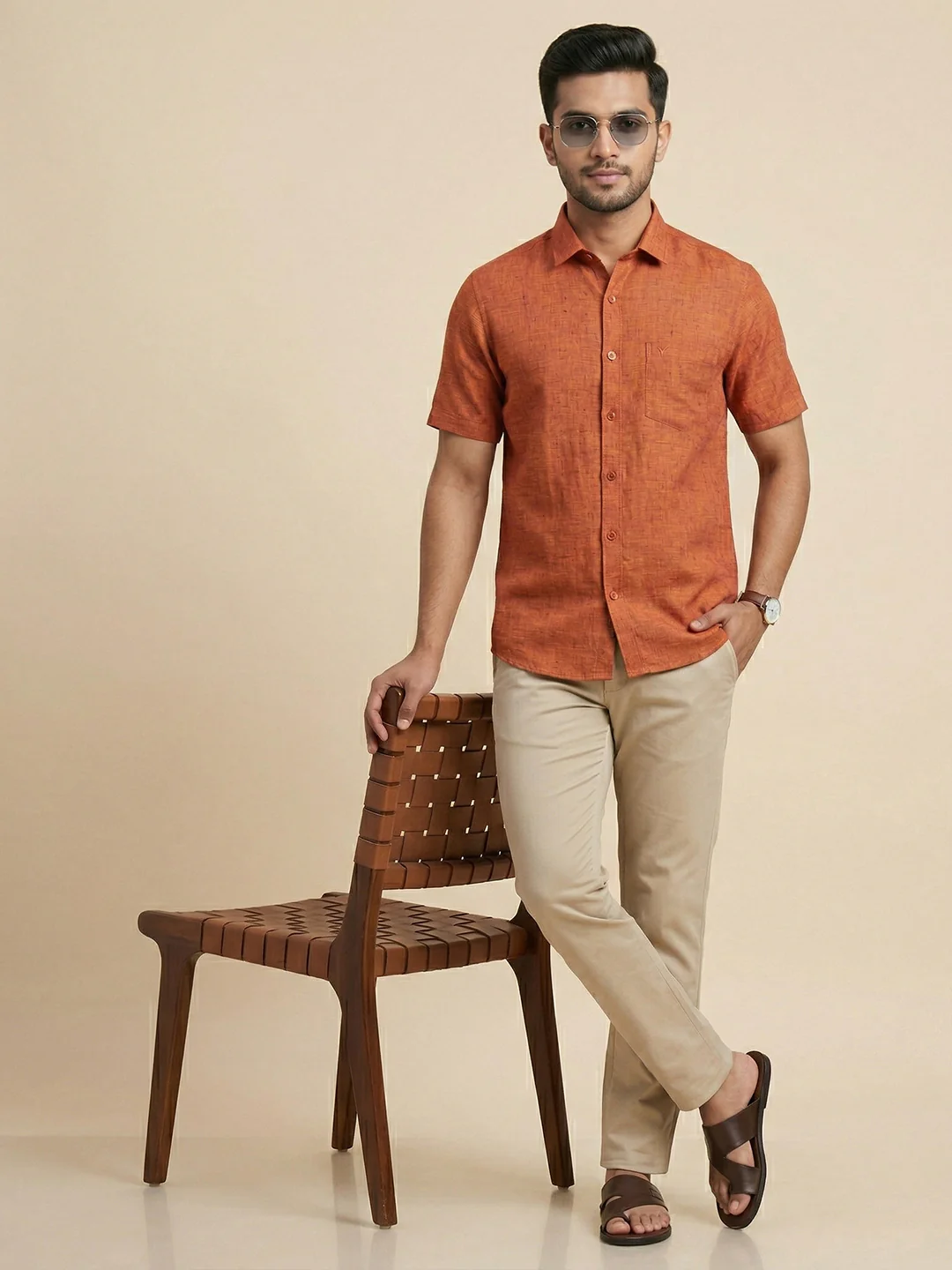 Men Pure Linen Blue Shirt L90 - Image 8