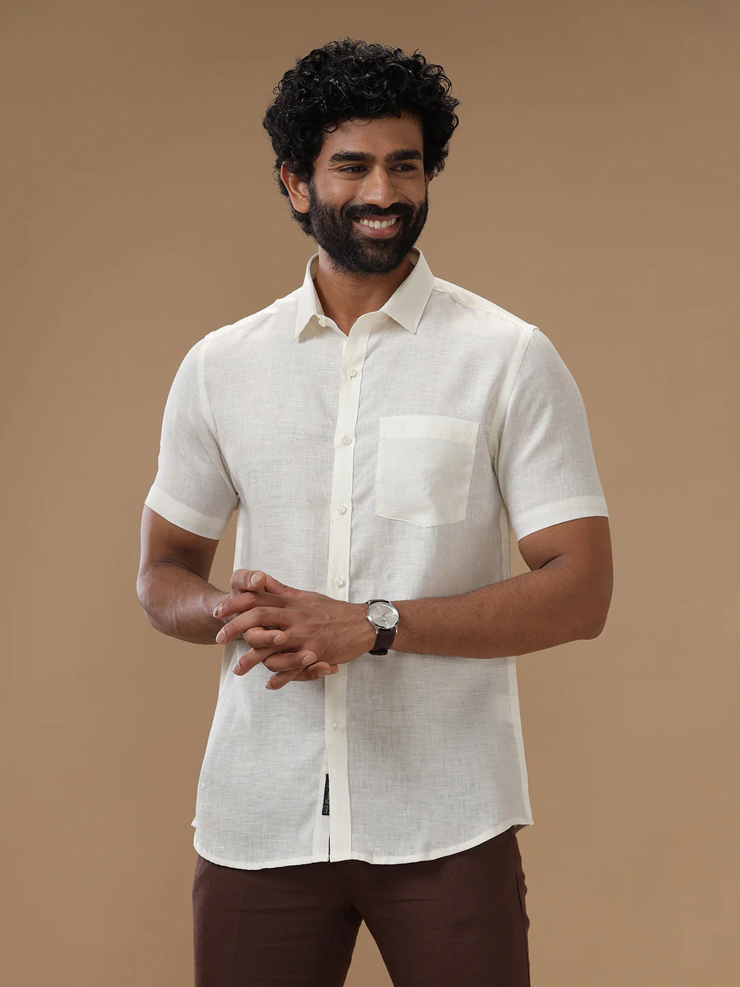 Men Pure Linen Cream Shirt L38 - Image 4