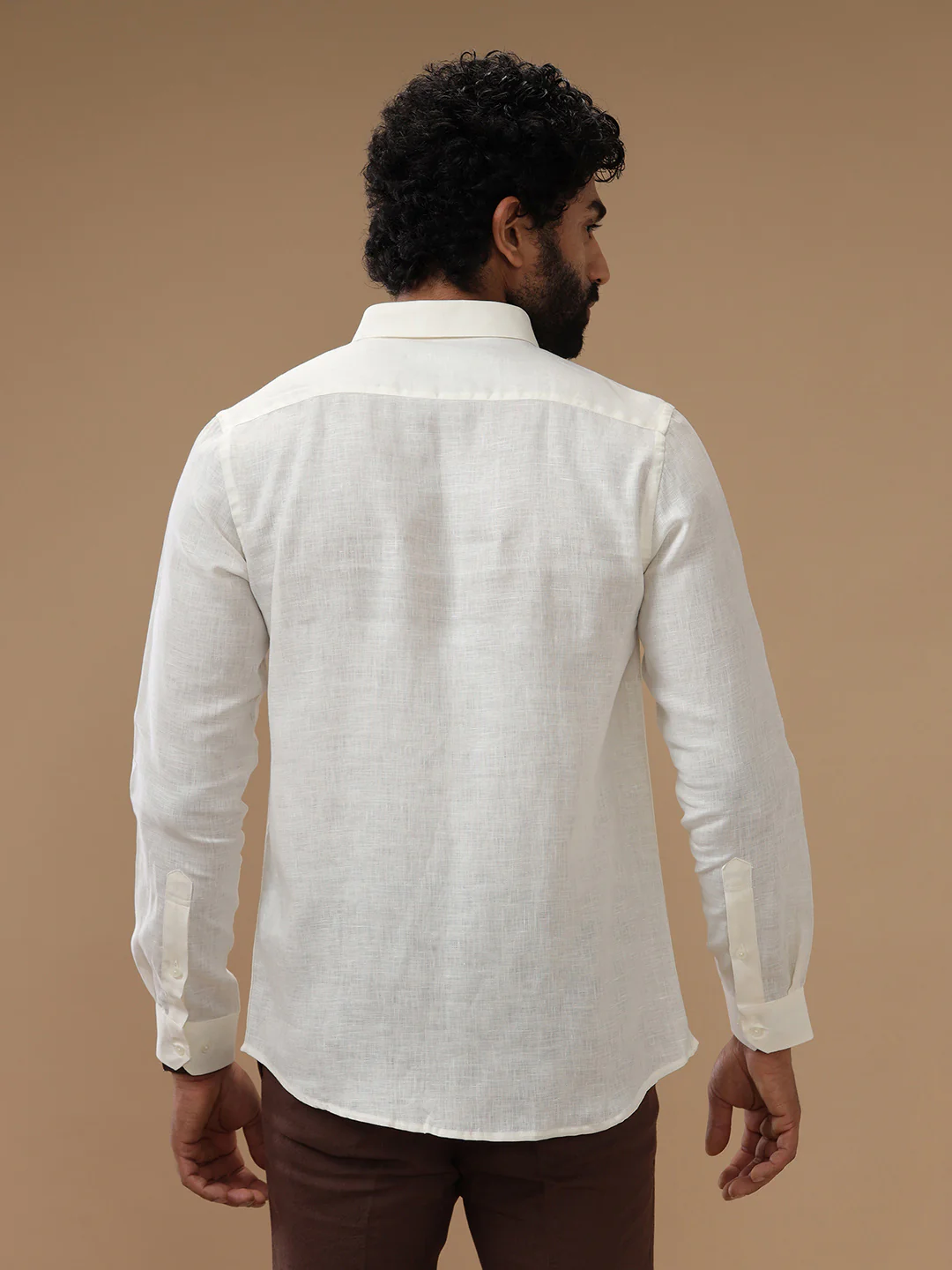 Men Pure Linen Cream Shirt L38 - Image 5