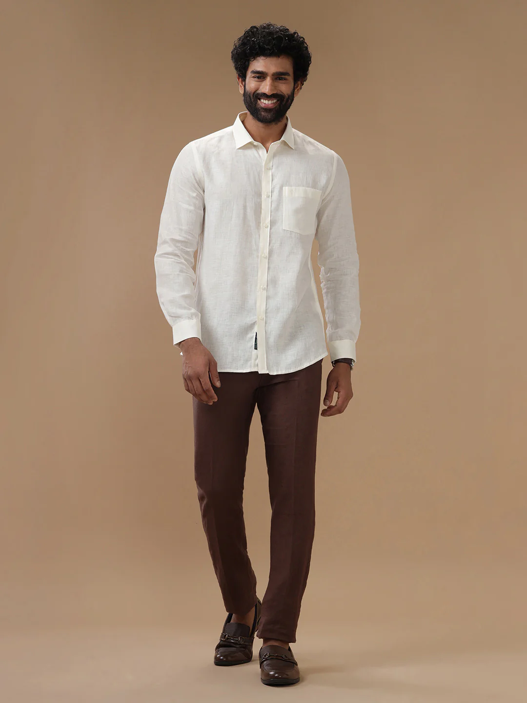 Men Pure Linen Cream Shirt L38 - Image 6