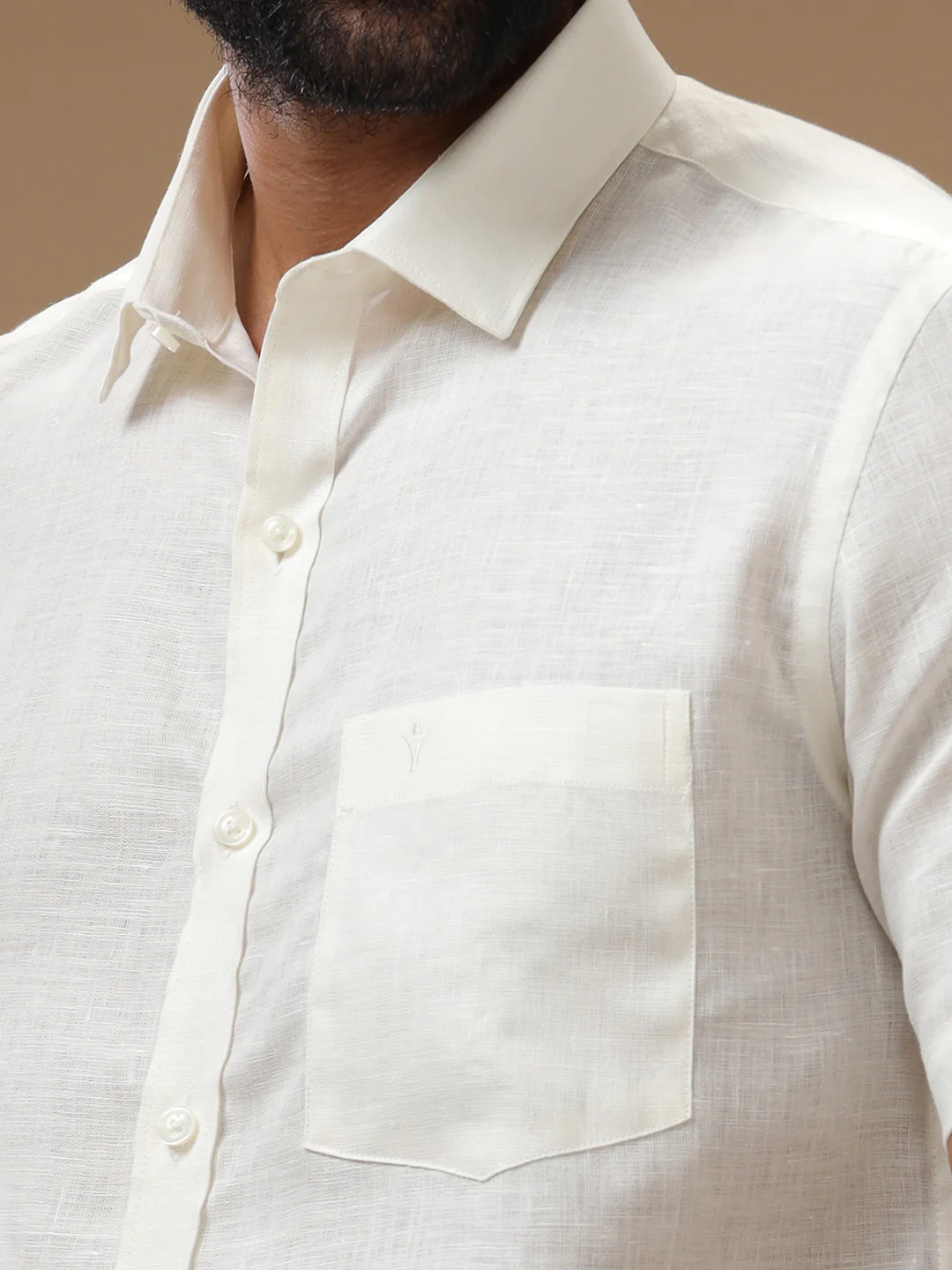 Men Pure Linen Cream Shirt L38 - Image 8